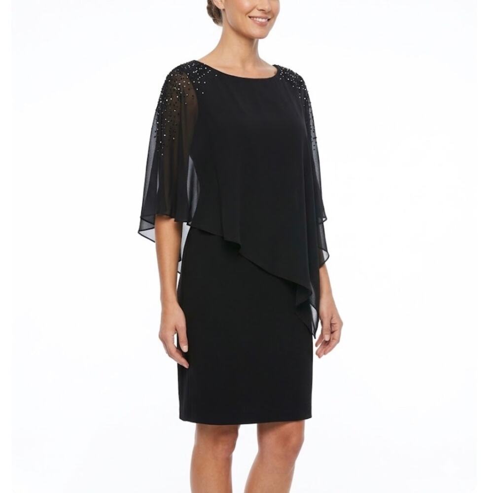 XSCAPE Beaded Cold-Shoulder Mini Sheath Cocktail Dress Black Size 10